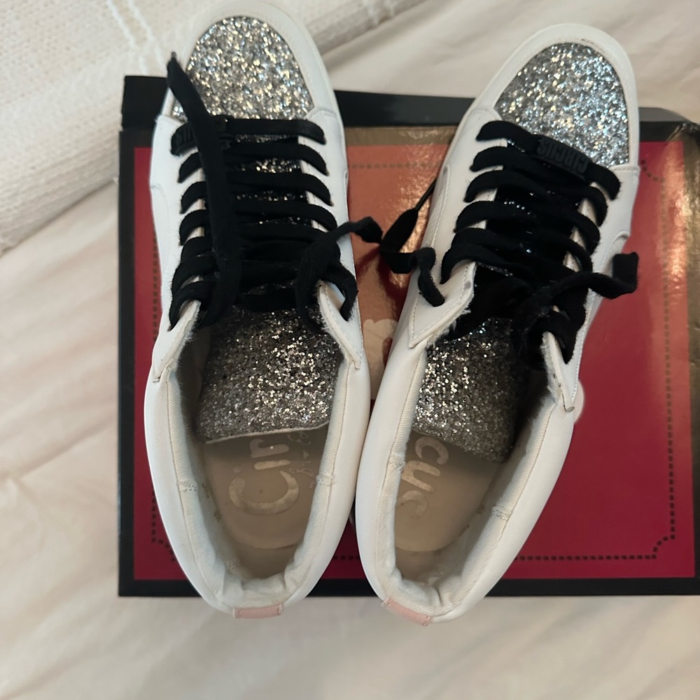 Chic White and Silver Glitter Sneakers by Sam Edelman gently worn once or twice